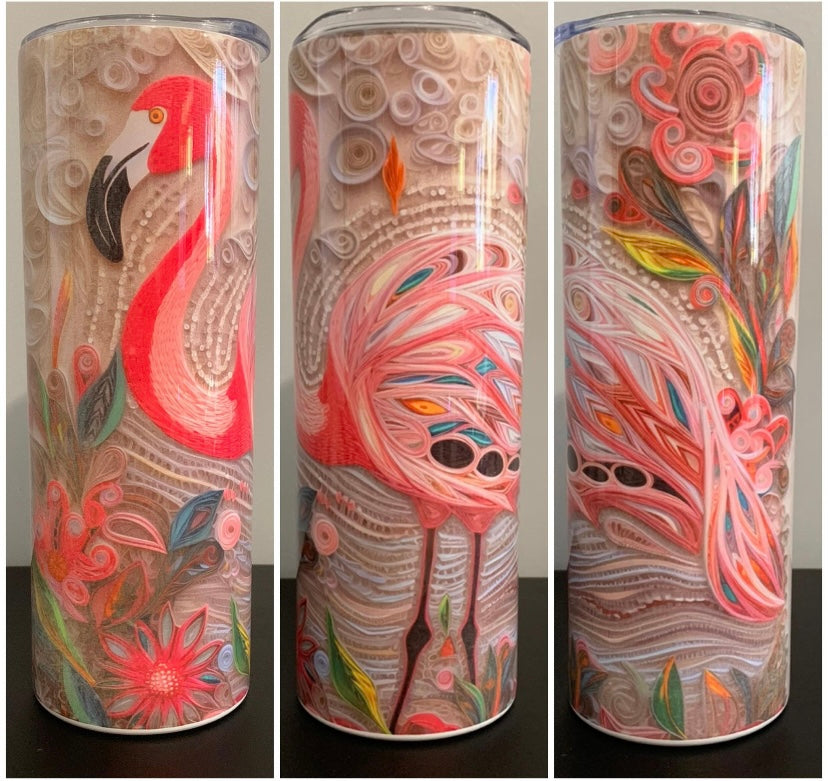 Flamingo Faux Embroidered Tumbler